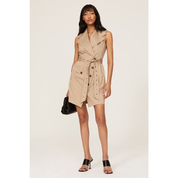 TOCCIN Beige Cotton Blend Front Button Wrap Style Trench Wrap Dress size 8 - Picture 1 of 16